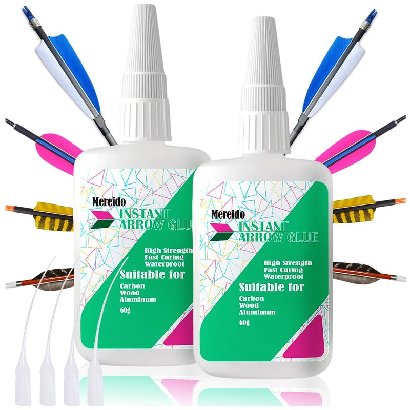Mereido Fletching Glue, Instant Arrow Glue, 120g, for Aluminium, Carbon and Wood Shafts (ArrowGlue-60g X2) - Image 1